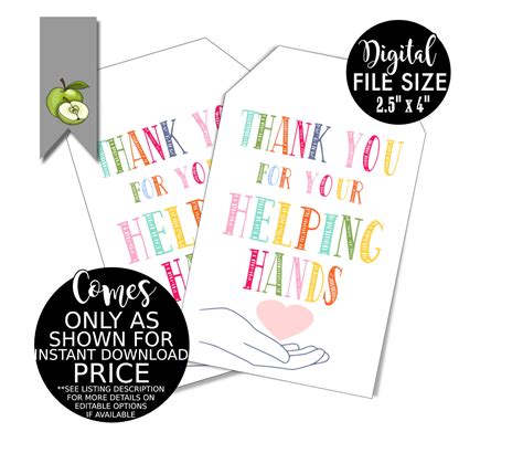 Thank You For Your Helping Hands Free Printable